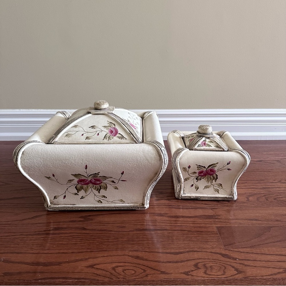 Set of 2 storage boxes retro vintage shabby chic cottagecore provance large